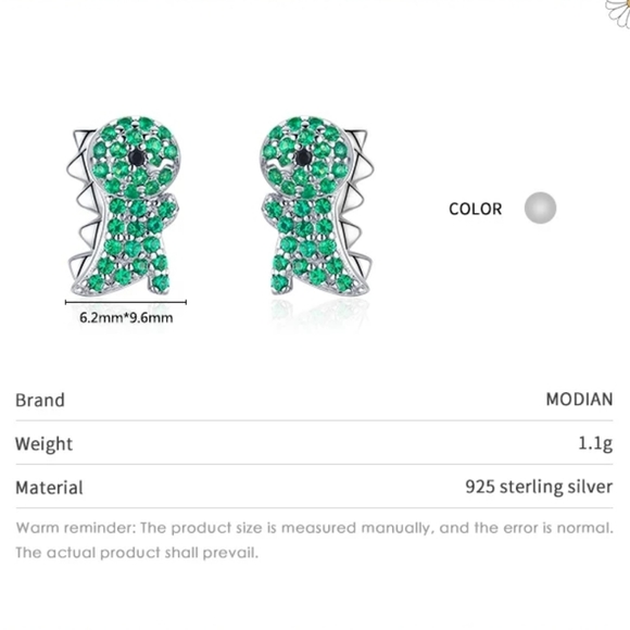 🦖 Dinosaur r Sterling Silver Cubic Zirconia Pave Stud Stacking - Picture 5 of 10